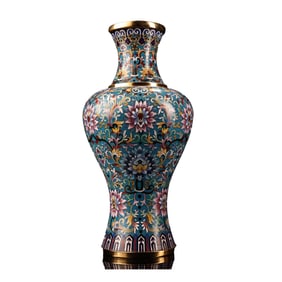 Vintage Chinese Gilt Gold Copper Cloisonne Flowers Design Vase
