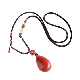 Chinese Nanhong Agate Carved Water Droplet Shape Pendant