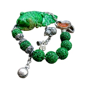 Hand Woven Vintage Green Jadeite Beads Bracelet