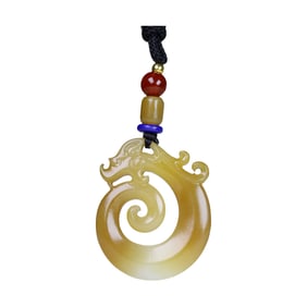 Superb Chinese Hetian Jade Carved Fortune Dragon Pendant