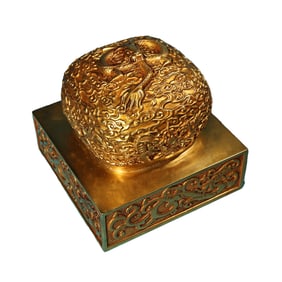 Vintage Chinese Gilt Gold Copper Fortune Dragon Seal