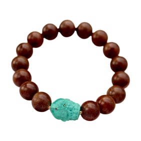 Hand Woven Chenxiang Wood & Turquoise Beads Bracelet
