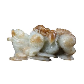 Superb Chinese Hetian Jade Carved Fortune Toad Statue w Certificate