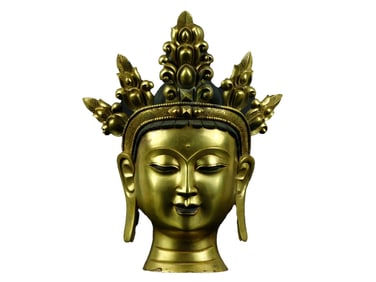 Vintage Chinese Gilt Gold Copper Kwan-yin Head Statue