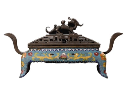 Vintage Chinese Copper Cloisonne Fortune Dragon Incense Burner