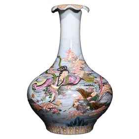 Chinese Qing Dynasty Gilt Edge Famille Rose Feitian Female Deity Design Porcelain Vase