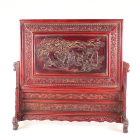 Old Chinese Rosewood Mountain River Scene Design Screen