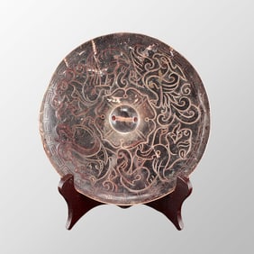 Vintage Chinese Pine Crystal Carved Bronze Mirror