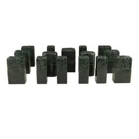 A Set Chinese Green Hetian Jade Carved Fortune Dragon Seal
