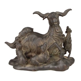 Vintage Chinese Bronze Fortune Sheep Statue