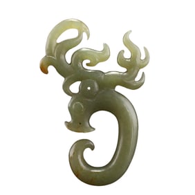 Chinese Hetian Jade Carved Fortune Deer Pendant