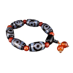 Tibetan DZI Agate Inlay Silver Wire Prayer Bracelet