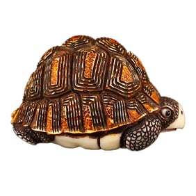 Vivid Bone Carved Long Life Turtle Statue