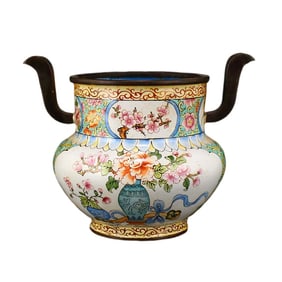Vintage Chinese Bronze Cloisonne Double Ear Incense Burner