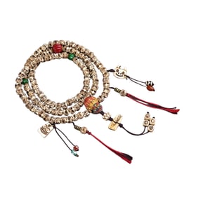 Vintage Tibetan Bone Carved Skull Beads Necklace