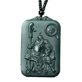 Chinese Natural Green Hetian Jade Guangong Pendant