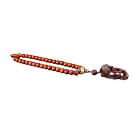Vintage Ox Horn Carved Plum Flower Pendant w Beads Bracelet