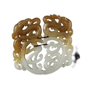 A Pair Superb Openwork Chinese Hetian Jade Dragon Phoenix Pendant