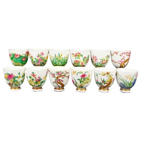 A Set Twelve Chinese Famille Rose Flowers Design Porcelain Cups