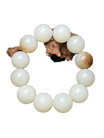 19MM Bead Superb Chinese White Hetian Jade Beads Bracelet