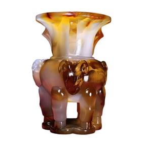 Exquisite Chinese Agate Carved Fortune Sheep Vase