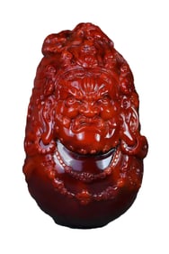 Superb Chinese Nanhong Agate Carved Mahakala Pendant