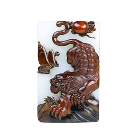 Superb Chinese Hetian Jade Carved Tiger Pendant