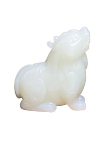 Superb Chinese White Hetian Jade Carved Fortune Beast Statue