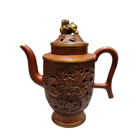 Antique Chinese Gilt Gold Yixing Zisha Fortune Dragon Teapot