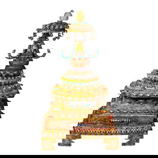 Tibetan Silver Wires Inlay Gem & DZI Agate Stupa Statue: Tibetan Silver Wires Inlay Gem & DZI Agate Stupa StatueDimension: 380 x 230 (mm) 14.96 x 9.05 (inches) Weight: 7.12 lbs/ 3230 g