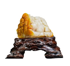 Superb Chinese Tianhuang Stone Carved Fisherman Statue