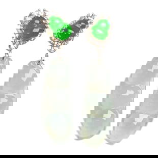 A Pair Exquisite 925 Sivler Inlay Jadeite Pea Pod Earring: A Pair Exquisite 925 Sivler Inlay Jadeite Pea Pod Earring