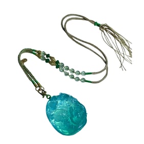 Beautiful Natural Aquamarine Carved Carp & Lotus Flower Pendant