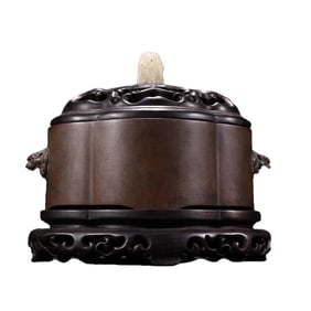 Vintage Chinese Copper Double Ears Fortune Lion Incense Burner