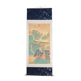 Chinese Watercolour On Silk Mountain River Scene Design Painting - Wen Zheng Ming
