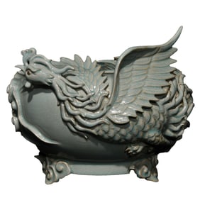 Chinese Ru Kiln High Relief Phoenix Porcelain Writing-Brush Washer