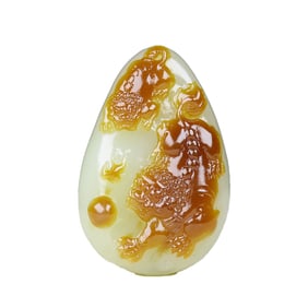 Superb Chinese Hetian Jade Carved Fortune Lion Pendant