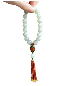 Hand Carved Chinese Hetian Jade Beads Bracelet