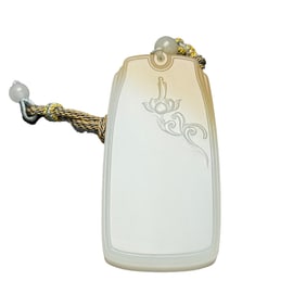 Chinese Hetian Jade Low Relief Lotus Flower & Buddha Pendant