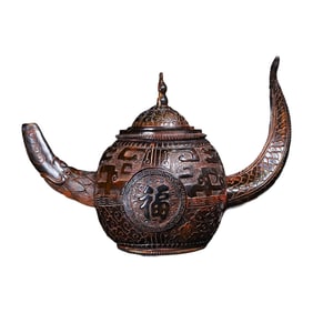 Vintage Ox Horn Carved Gourd Pot