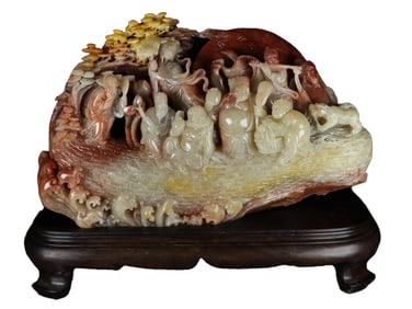 Superb Chinese Shoushan Stone Carved Eight Taoism Deity Statue