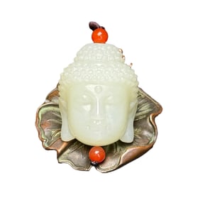Chinese Hetian Jade Carved Buddha Head Pendant