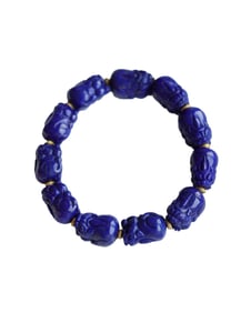 Hand Woven Lapis Lazuli Carved Fortune Pixiu Beads Bracelet