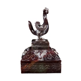 Superb Vintage Chinese Hetian Jade Carved Phoenix Seal