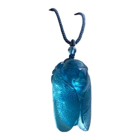 Beautiful Natural Aquamarine Carved Fortune Cicada Pendant