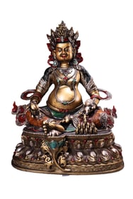 Old Tibetan Colored Drawing Gilt Gold Copper Yellow Jambhala Statue