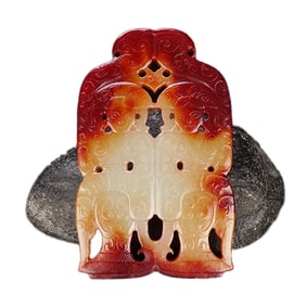 Vintage Chinese Hetian Jade Carved Double Figure Pendant