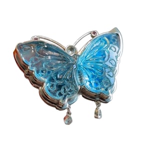 Beautiful 925 Silver Inlay Aquamarine Carved Butterfly Pendant