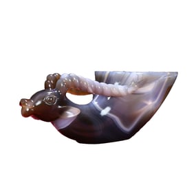 Vintage Agate Carved Fortune Ox Wine Cup