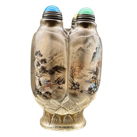 Chinese Peking GlassInside Painting Live In Remote Mountains Design Conjoined Snuff Bottle